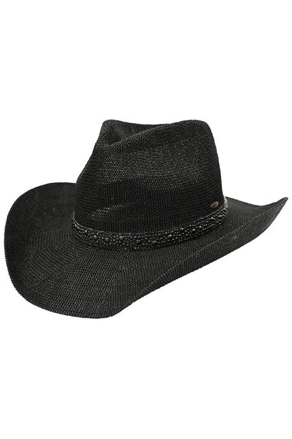 Hana - C.C Black Pearl Rhinestone Trim Cowboy Hat