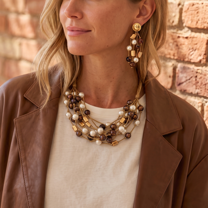 Bijoux Envie Statement Jewelry - Coastal Brown Pearl Earrings | Chunky Fall Statement Jewelry