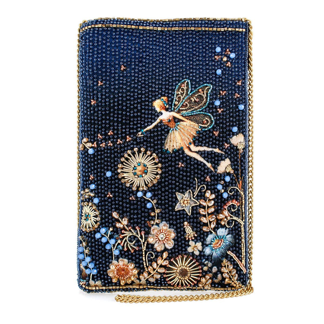 Mary Frances Accessories - Fairy Dust and Floral Blue Beaded Crossbody Phone Bag