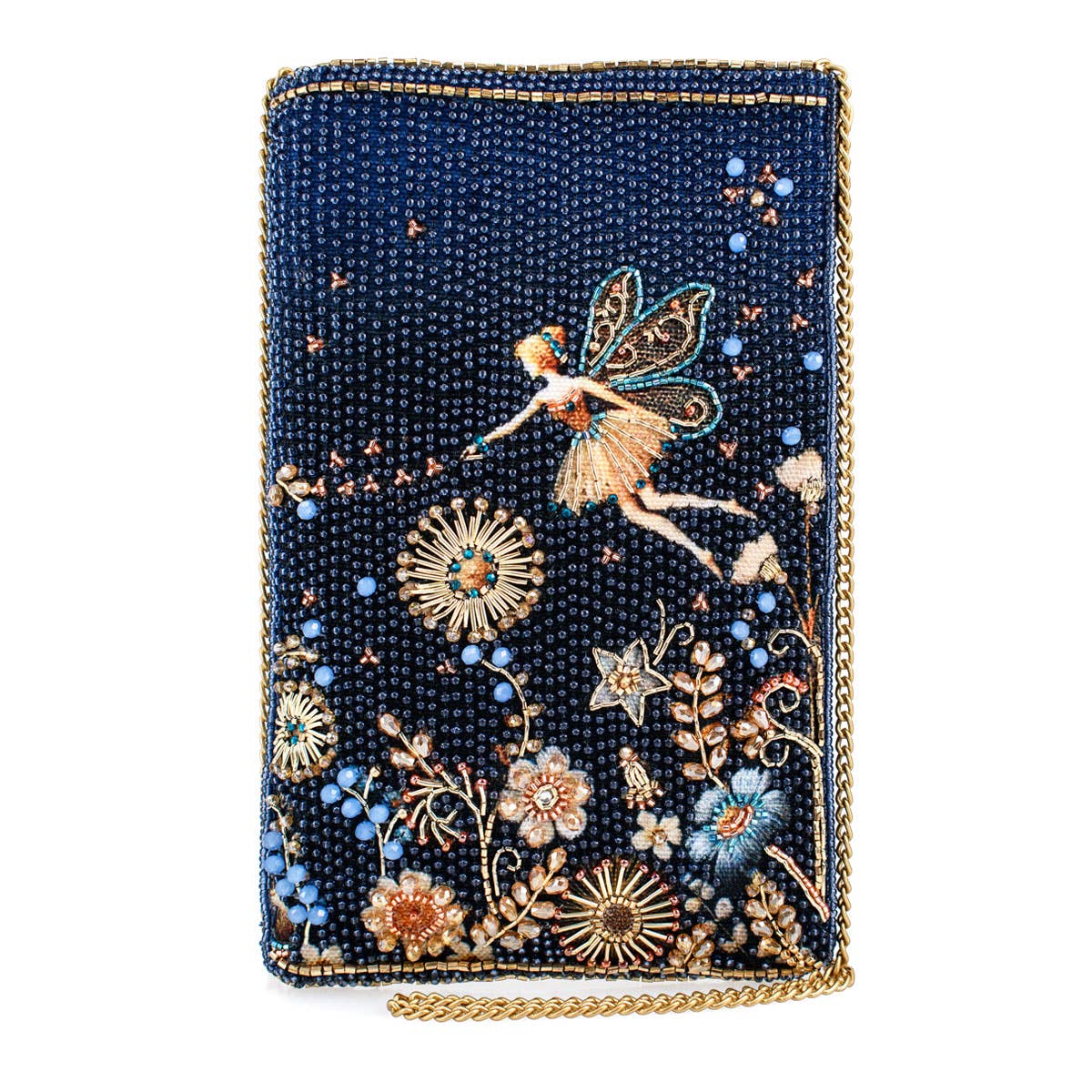 Mary Frances Accessories - Fairy Dust and Floral Blue Beaded Crossbody Phone Bag