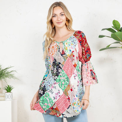- The Bohemian Patchwork Peasant Top